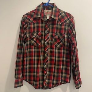 Vintage Wrangler red plaid button up. Unisex size small/medium